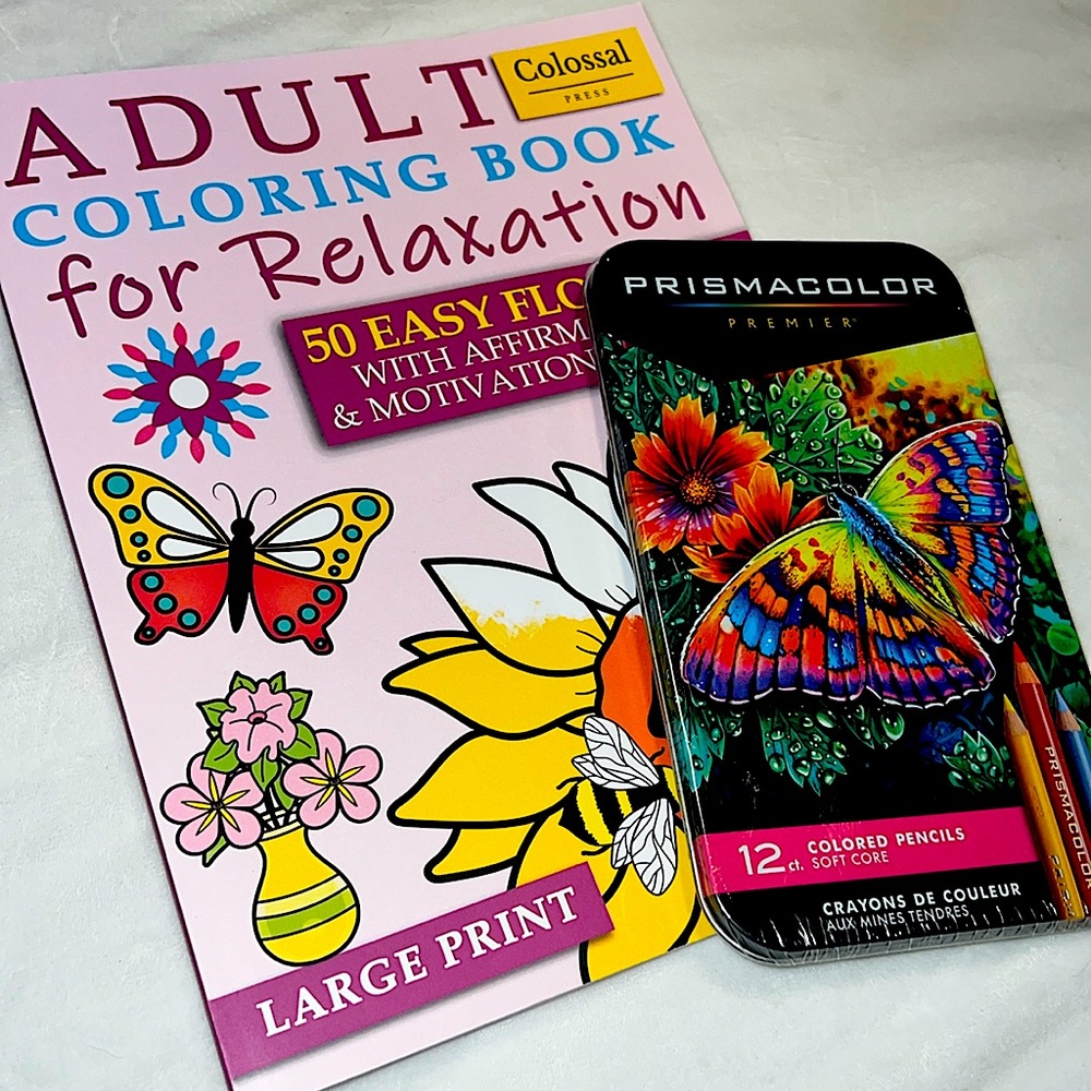 Prismacolor Colored Pencils + Large Print Coloring Book for Relaxation 🌺